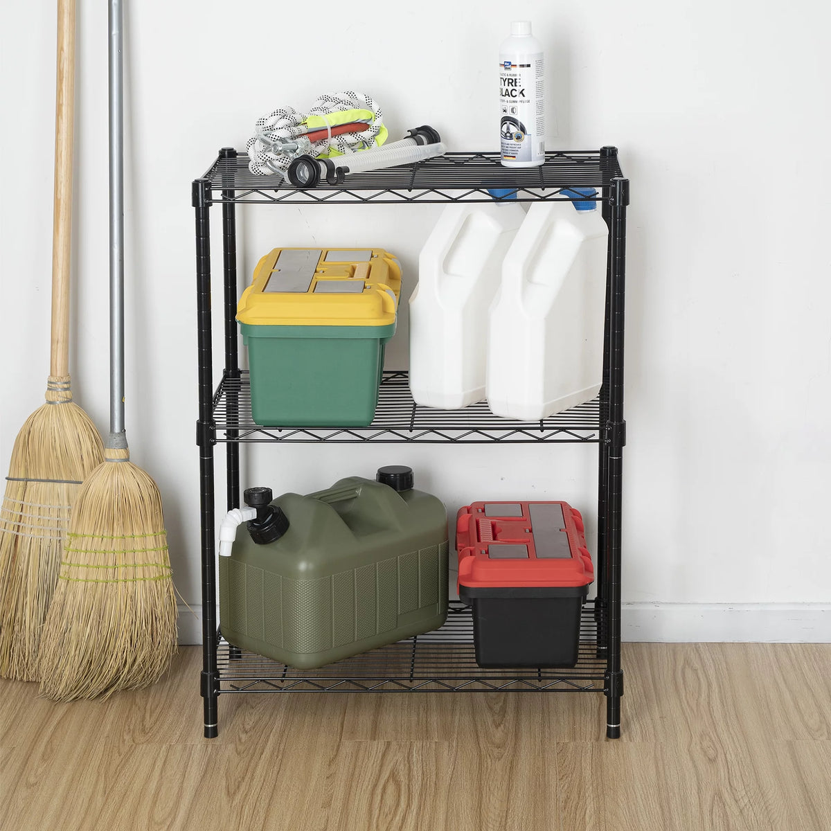 Steel 3-Tier Storage Shelf Unit Black H634107