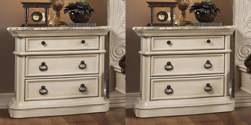 Antique White Solid Hardwood Nightstand Set 2 Pcs V32297