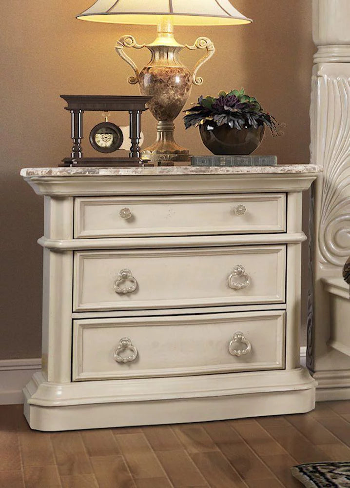 Antique White Solid Hardwood Nightstand Set 2 Pcs V32297
