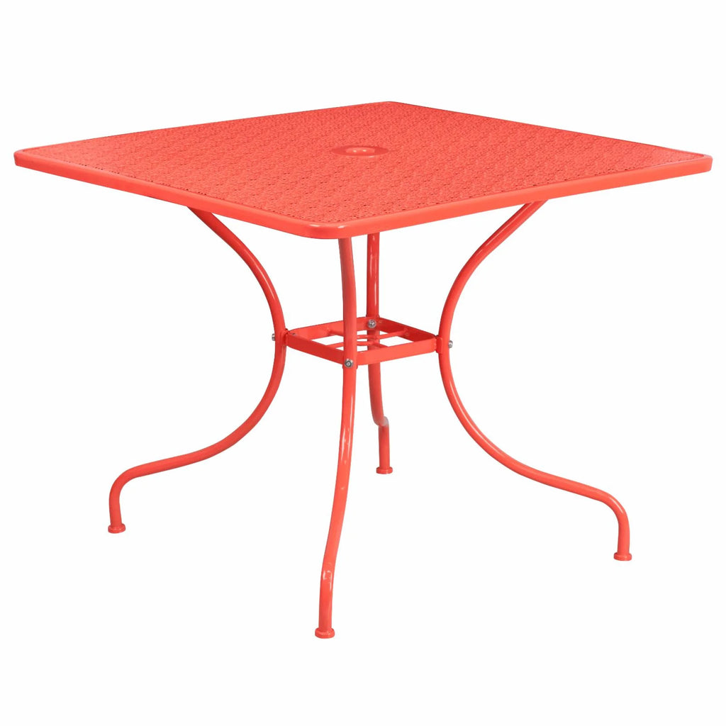 Square Black Steel Patio Table with Umbrella Hole N4529