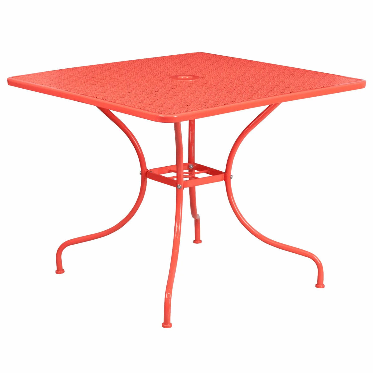 Square Black Steel Patio Table with Umbrella Hole N4529