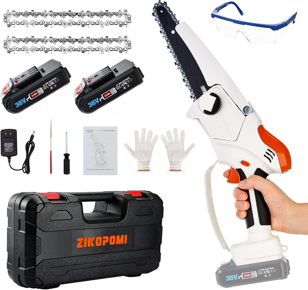6 Inch Cordless 36 V Handheld Electric Pruning Chainsaw (2 Batteries & 2 Chains) Pack of 2 I825
