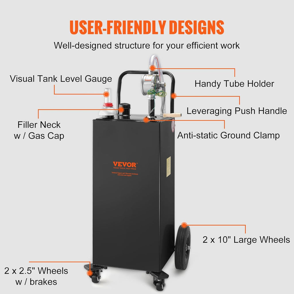 35 Gallon Black Fuel Caddy on 4 Wheels with Manual Transfer Pump N6848