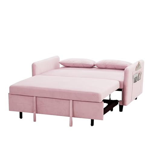 Gray Velvet Convertible Sofa Bed with Pull-Out Bed B387