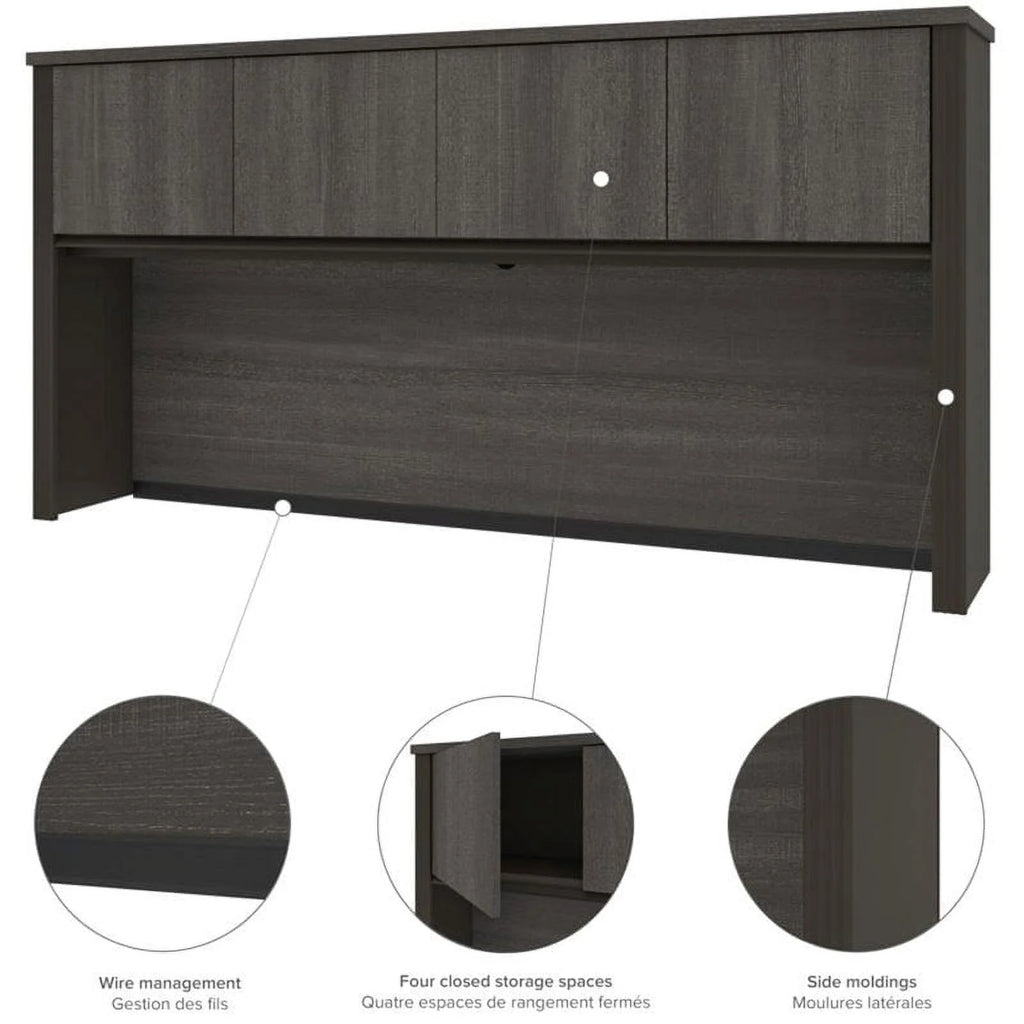6 Piece Wood L Shaped Computer Desk with Hutch in Bark Gray T681885