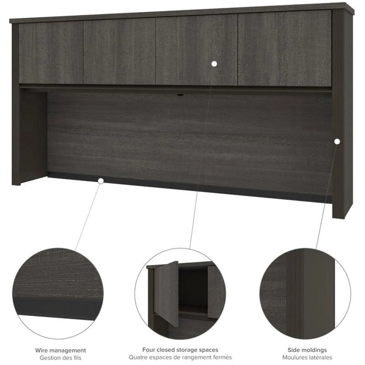 6 Piece Wood L Shaped Computer Desk with Hutch in Bark Gray T681885