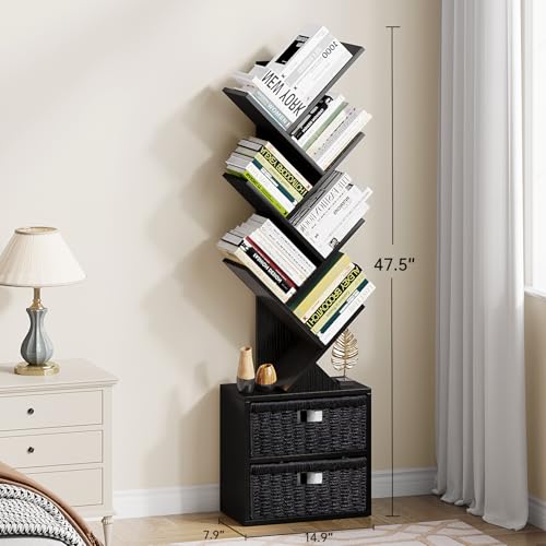 6 Tier Wood Bookshelf with Storage Drawer J838