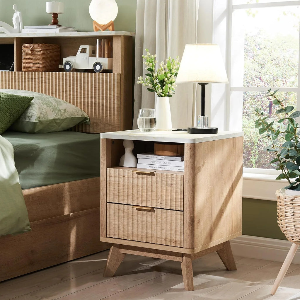 Mid-Century Modern Nightstand with Charging Station V4699