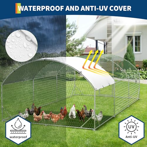 Heavy Duty Walk-in Chicken Coop Metal Poultry Cage with Waterproof UV Cover L526817