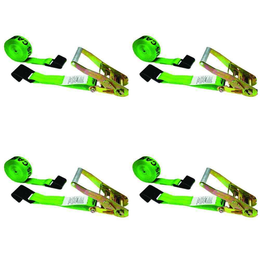 Green Ratchet Strap with Black Flat Hook 4 Pack T1368