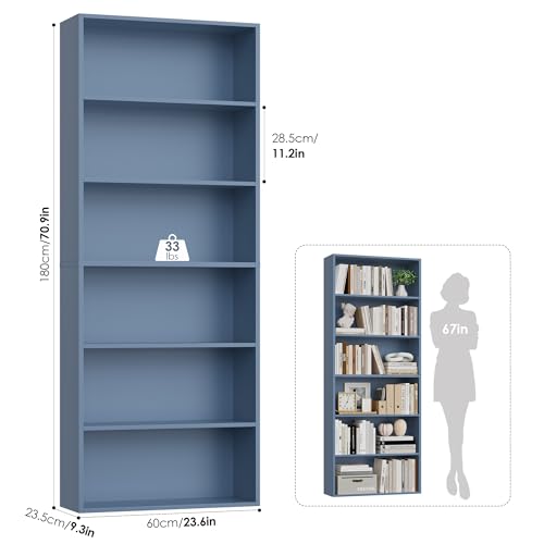 6-Tier Dark Gray Freestanding Bookcase and Bookshelf Z828