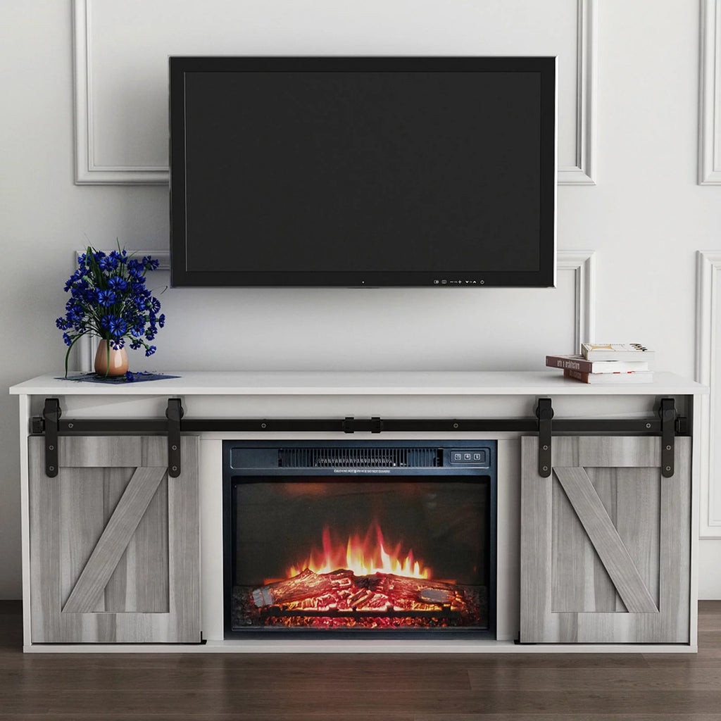 Farmhouse Sliding Barn Door Fireplace TV Stand L473344