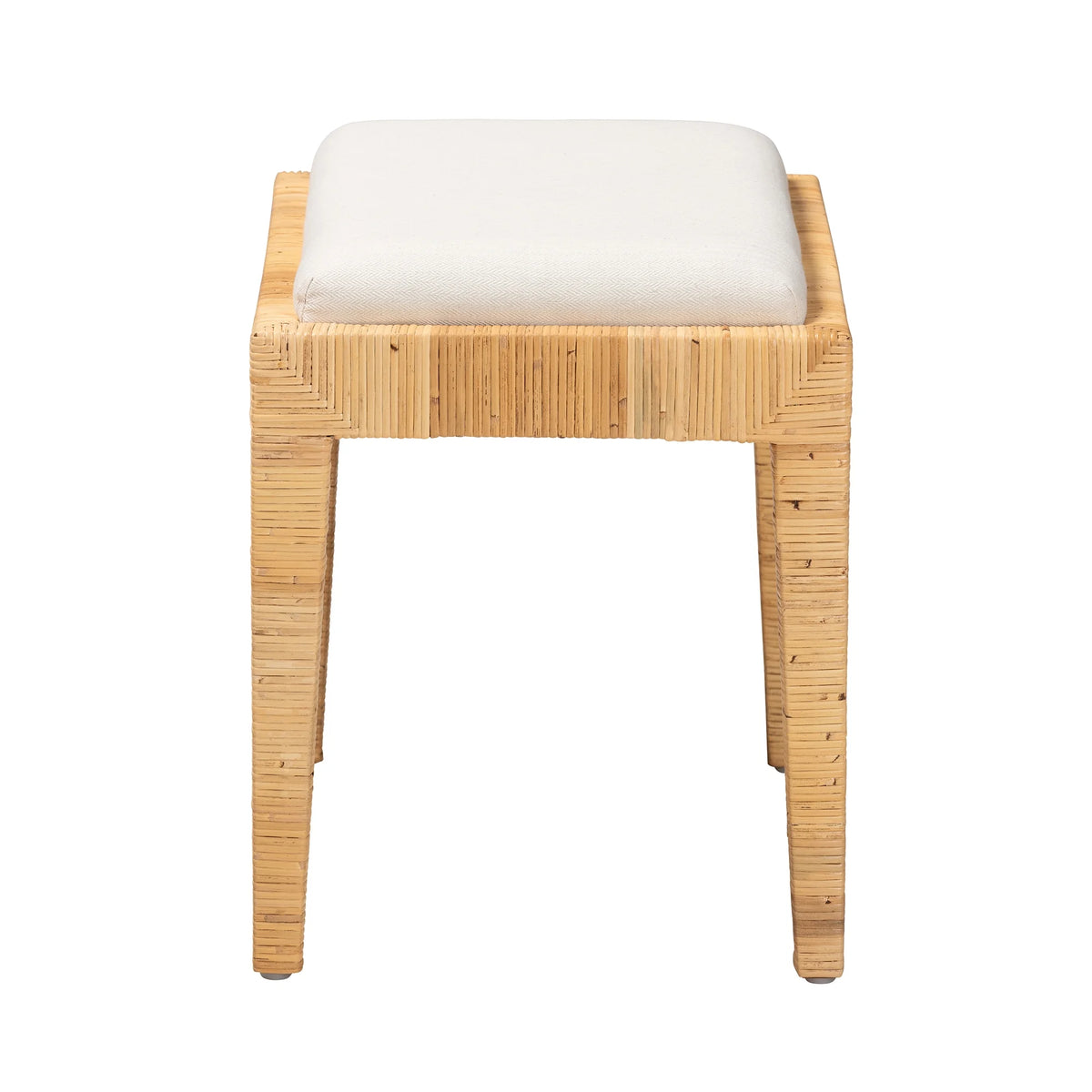 Natural Brown Rattan and Mahogany Wood Ottoman S6204