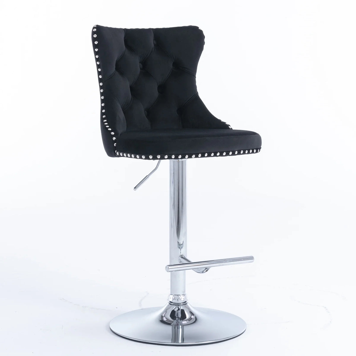 Swivel Velvet Barstools with Backs, Set of 2, Black K490269