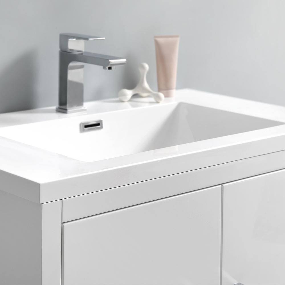 Glossy White Free Standing Bathroom Cabinet with Integrated Sink I74974