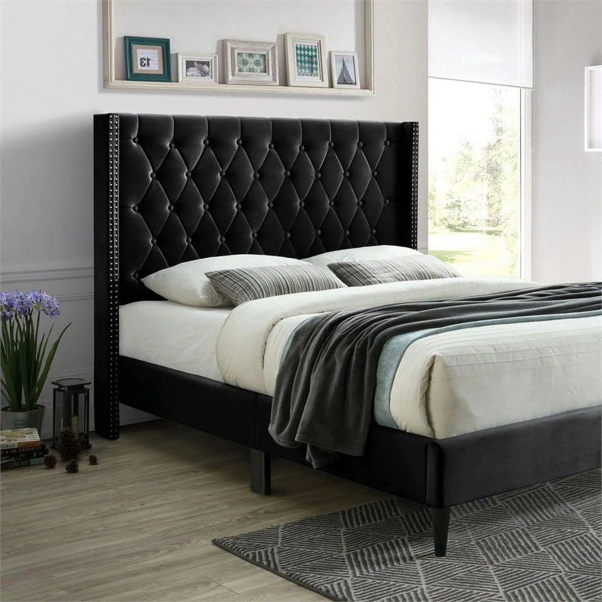Tufted Full Bed Dresser with Lock & Nightstand 3-Piece Set Y5668