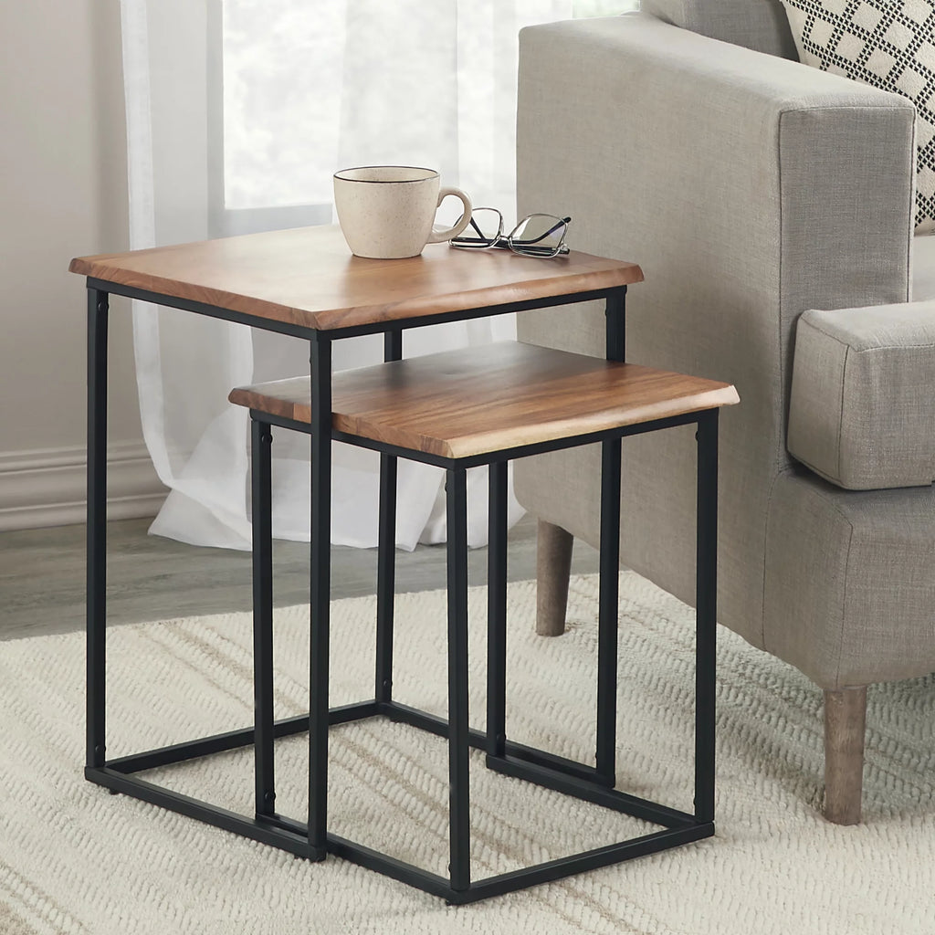 Brown and Black Wood Nesting End Table 2-Piece Set X40440