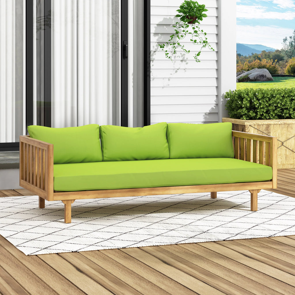 Acacia Wood 3-seat Daybed with Green Cushion U149004