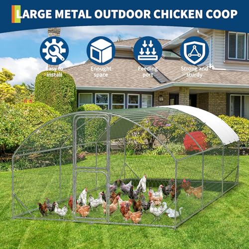 Heavy Duty Walk-in Chicken Coop Metal Poultry Cage with Waterproof UV Cover L526817