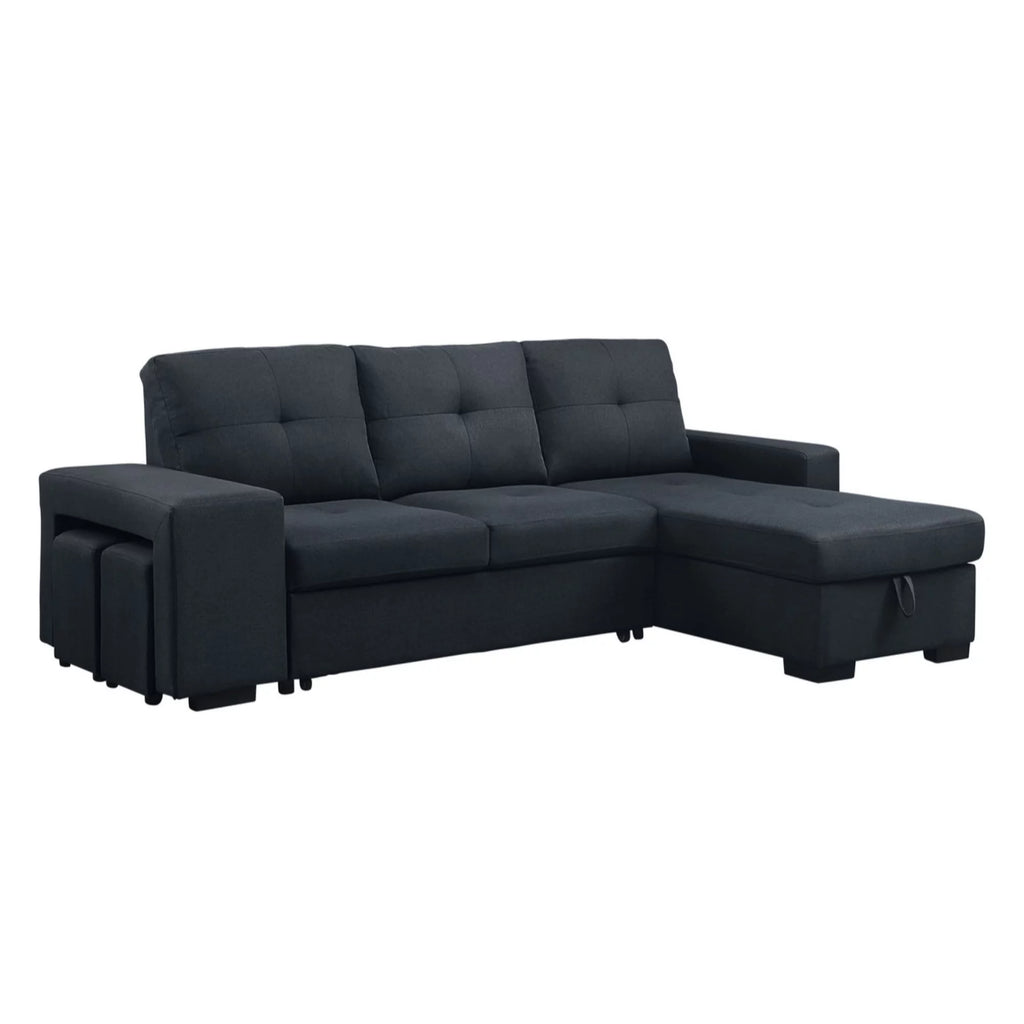 Dark Gray Fabric Sleeper Sectional Sofa with Storage Chaise R915