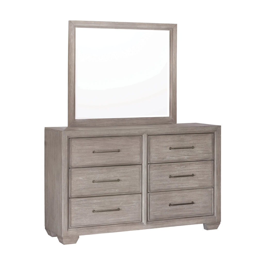 Gray Wood 6 Drawers Dresser with Mirror K2617