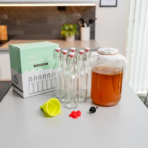 Swing Top Glass Bottles 16 oz 6 Set with Funnel I88669