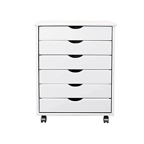 White Solid Wood 6 Drawer Roll Cart R6135