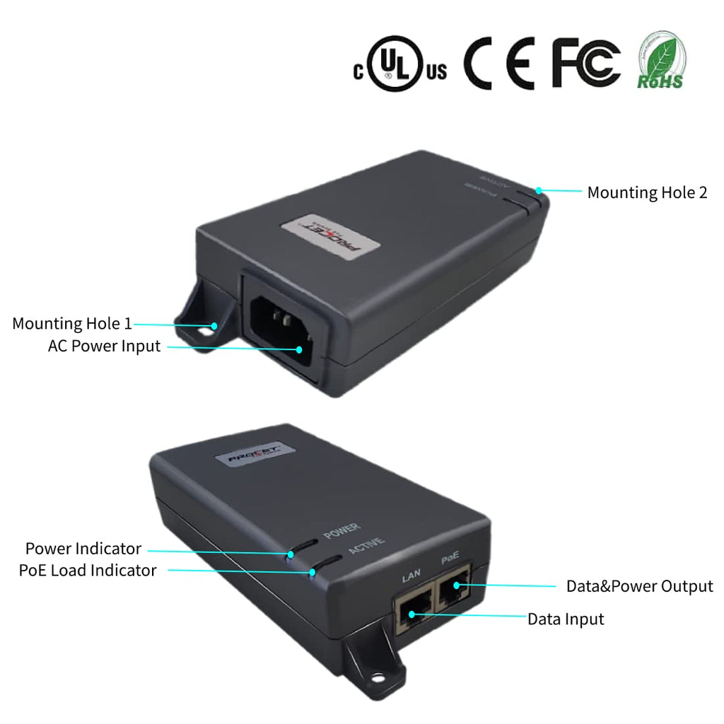 30W PoE+ Injector Adapter, 10/100/1000Mbps Shielded RJ-45 K12163