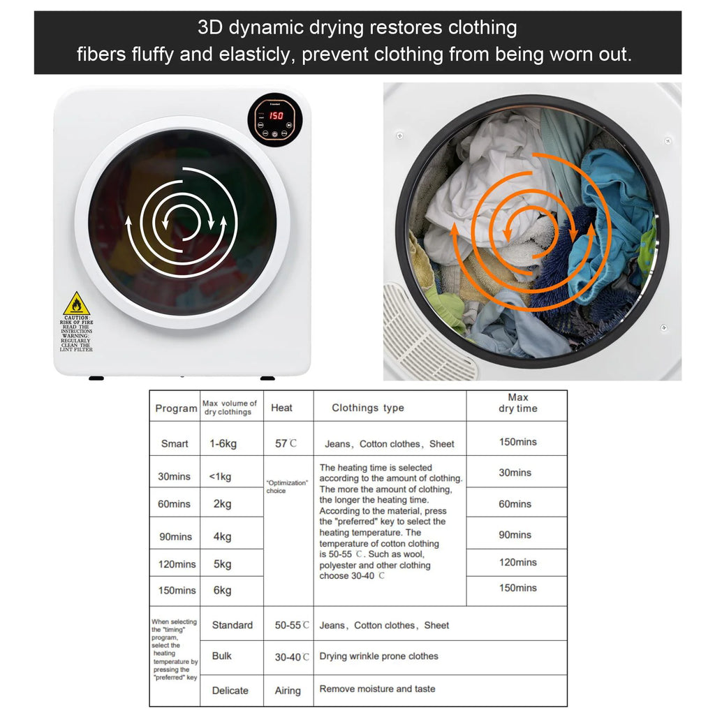 13.2Ibs Compact Electric Laundry Dryer with Stainless Steel Tub T899602