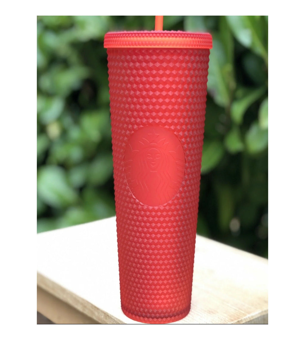Red Studded Tumbler with Straw B961
