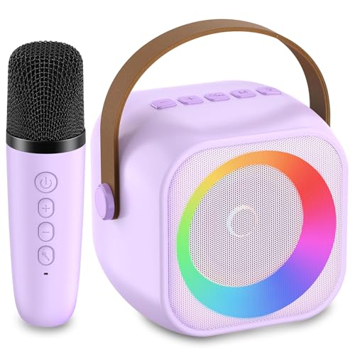 Mini Karaoke Machine with 2 Wireless Microphone & LED Lights Y4876