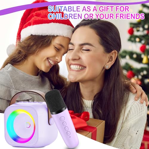 Mini Karaoke Machine with 2 Wireless Microphone & LED Lights Y4876