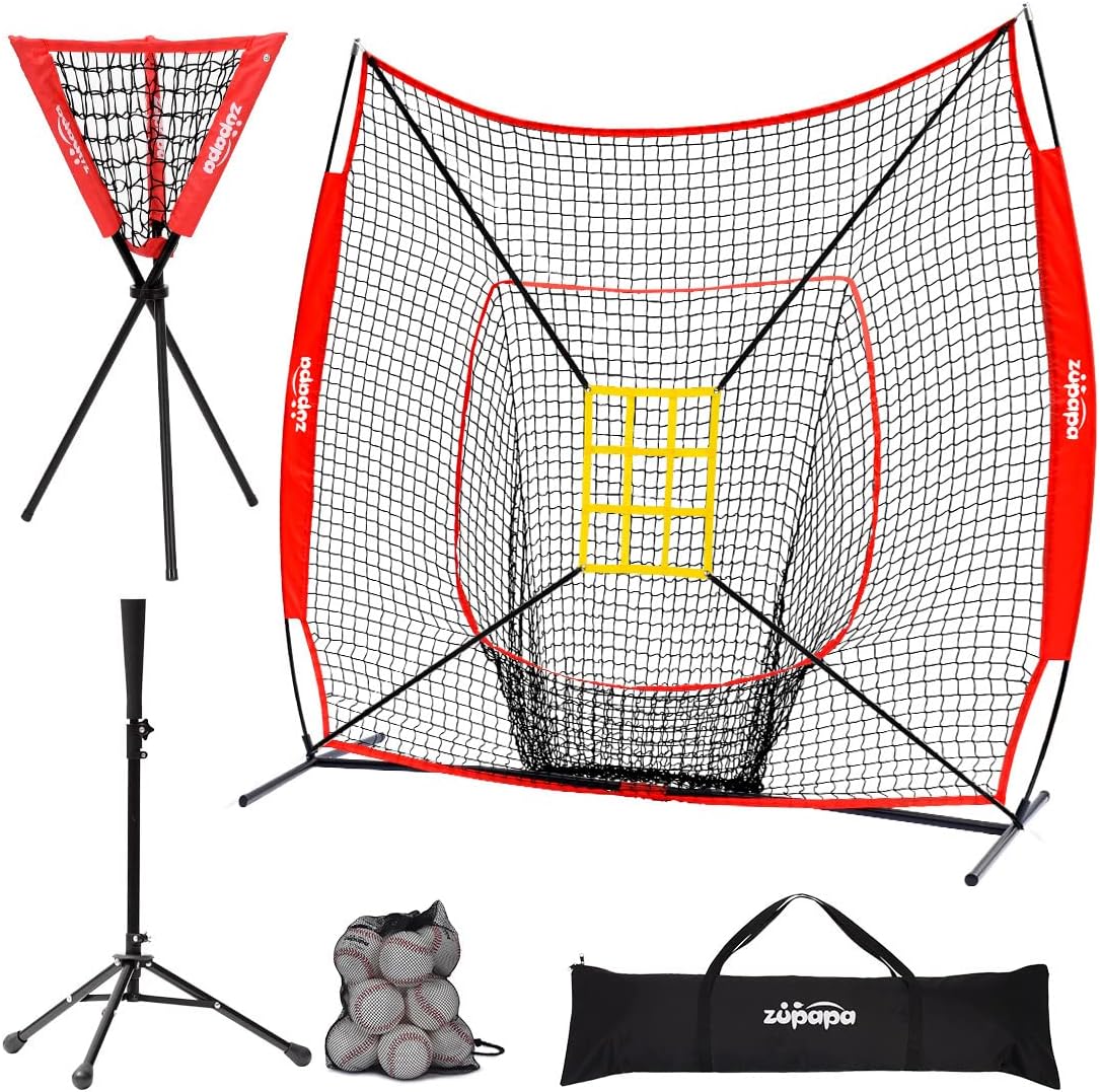 7 X 7 Feet Baseball Softball Practice Net Set with Tee Caddy 12 Pack Baseballs V9292