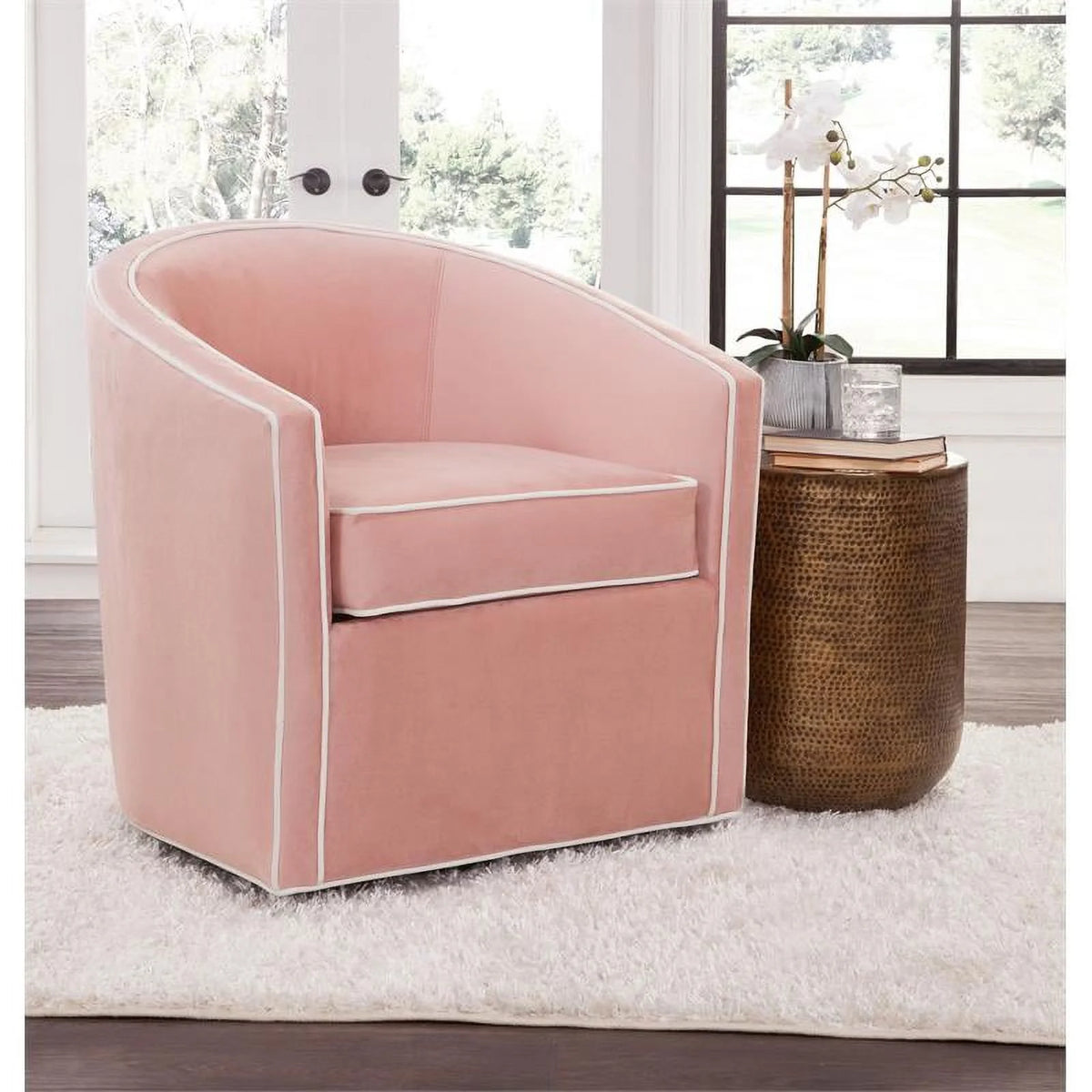 Pink Finish Blush Velvet Swivel Accent Chair L250