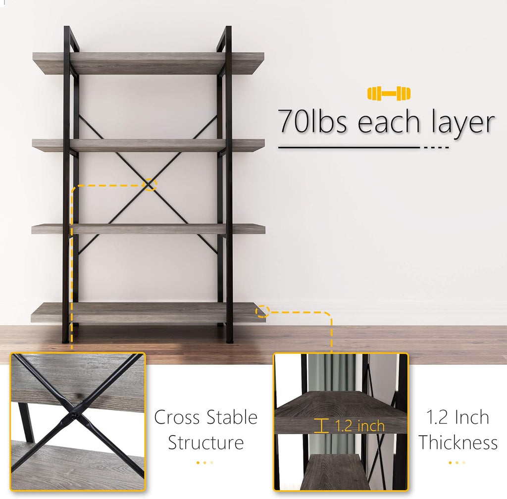 Gray Oak 4-Tier Metal and Wood Bookshelf A964276