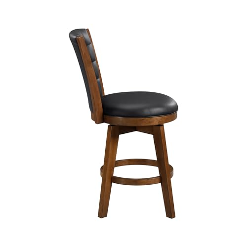 Swivel Bar Stools Set of 2, Counter Height, Chestnut Finish and Black Faux Leather Cushion Seat Z84345