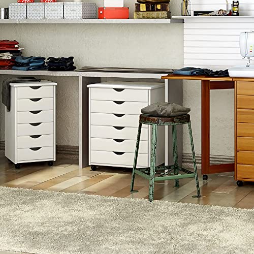 White Solid Wood 6 Drawer Roll Cart R6135