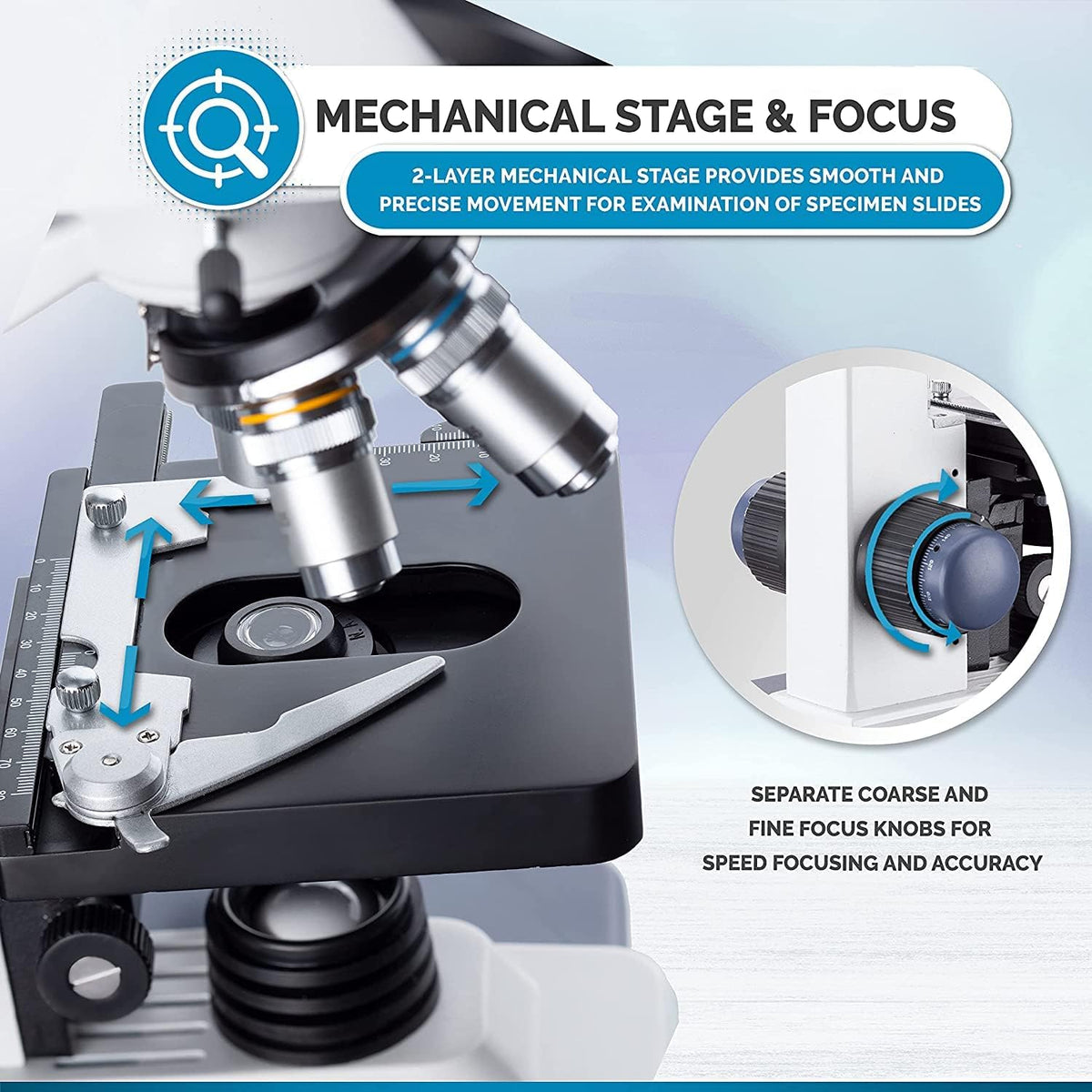 Binocular Compound Microscope, 40X-2500X Magnification, LED Illumination, Abbe Condenser, Two-Layer Mechanical Stage, 1.3MP Camera A9033