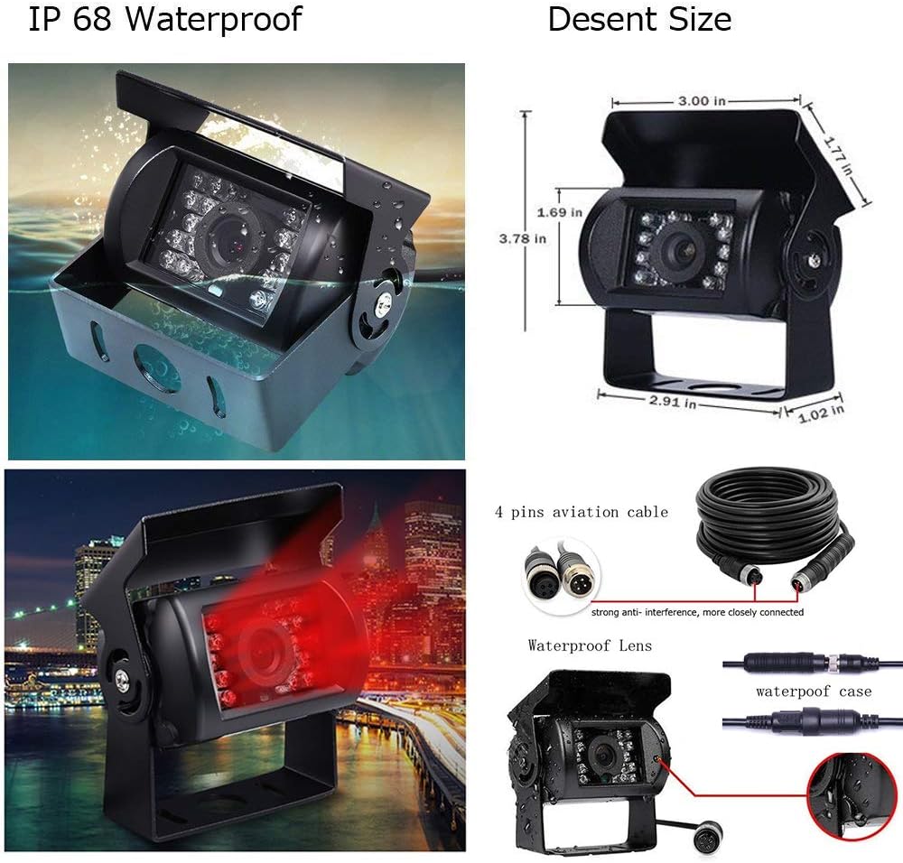 9'' Quad Split Screen HD Rear Backup Camera Monitor System, Waterproof IR Night Vision Backup Camera S3162