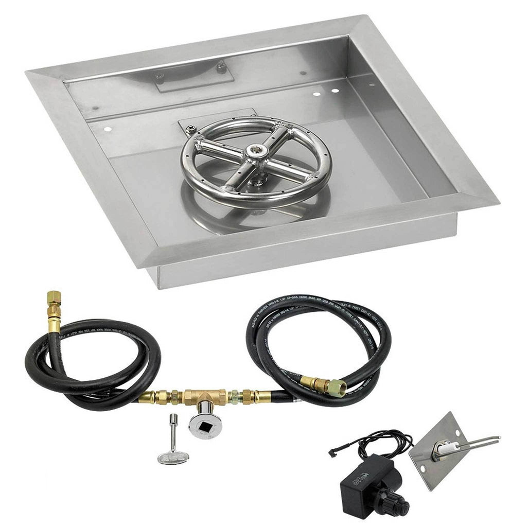 18x22 Square Stainless Steel Drop-In Pan with Match Light Kit Propane Fire Pit Ring C800465
