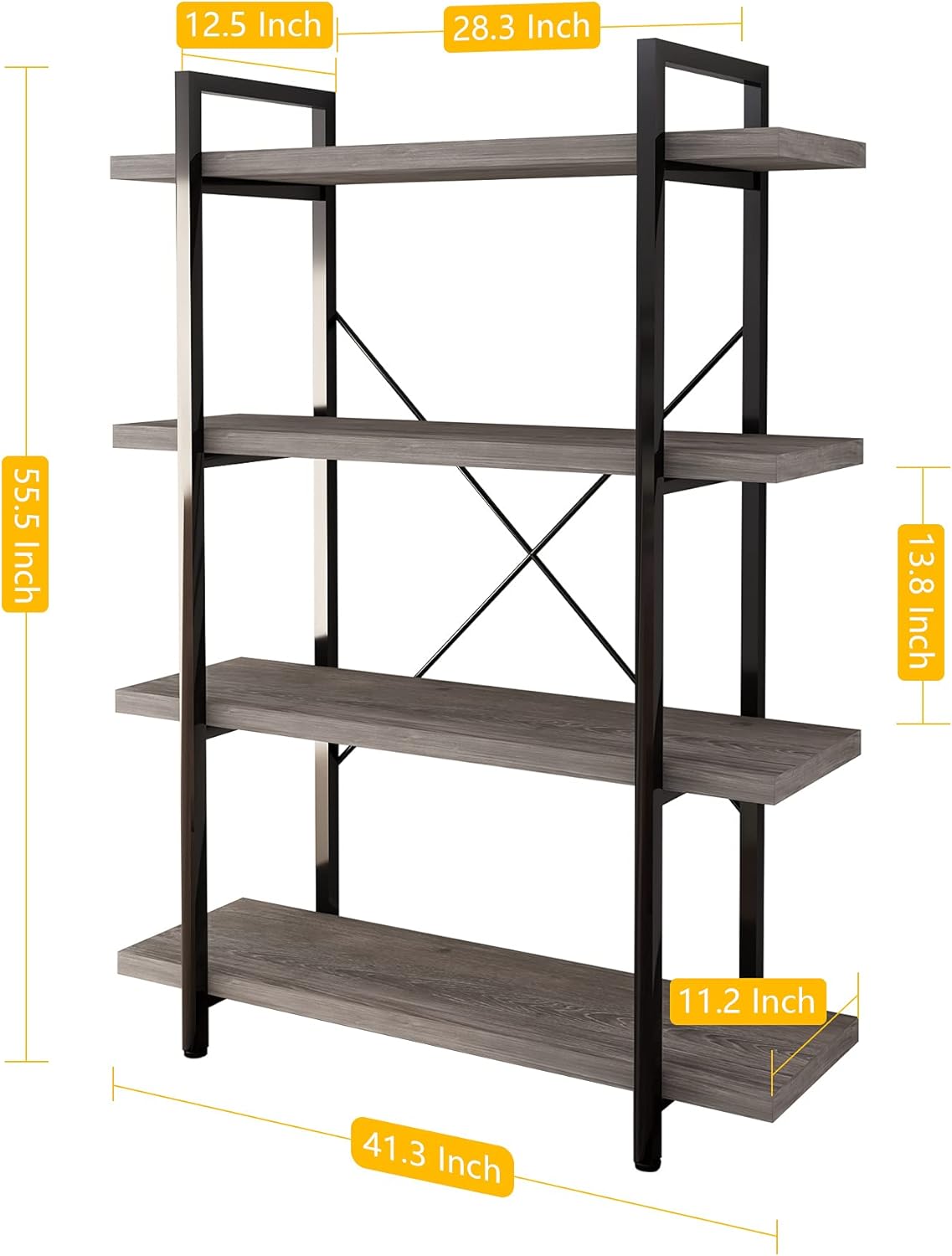 Gray Oak 4-Tier Metal and Wood Bookshelf A964276