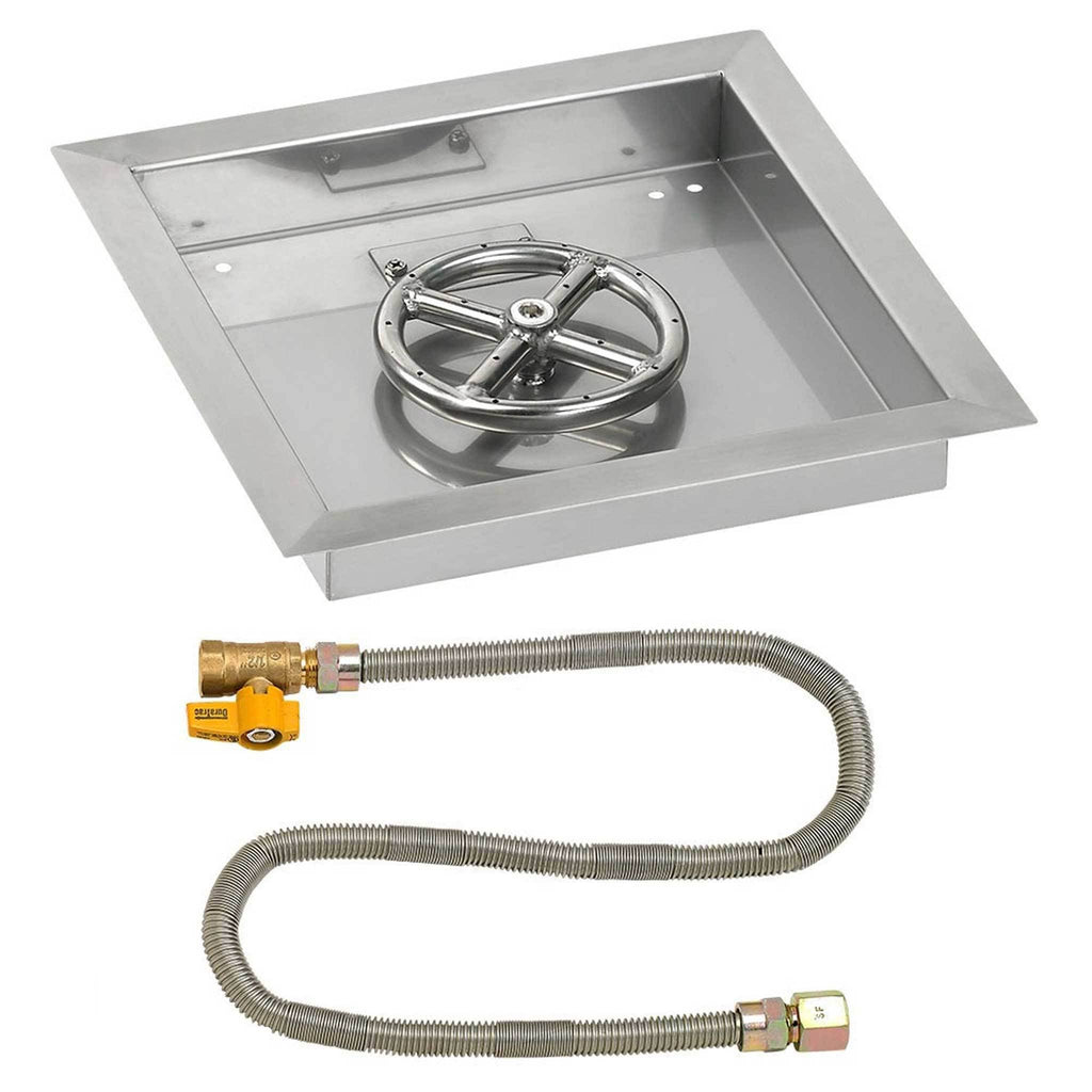 18x22 Square Stainless Steel Drop-In Pan with Match Light Kit Propane Fire Pit Ring C800465