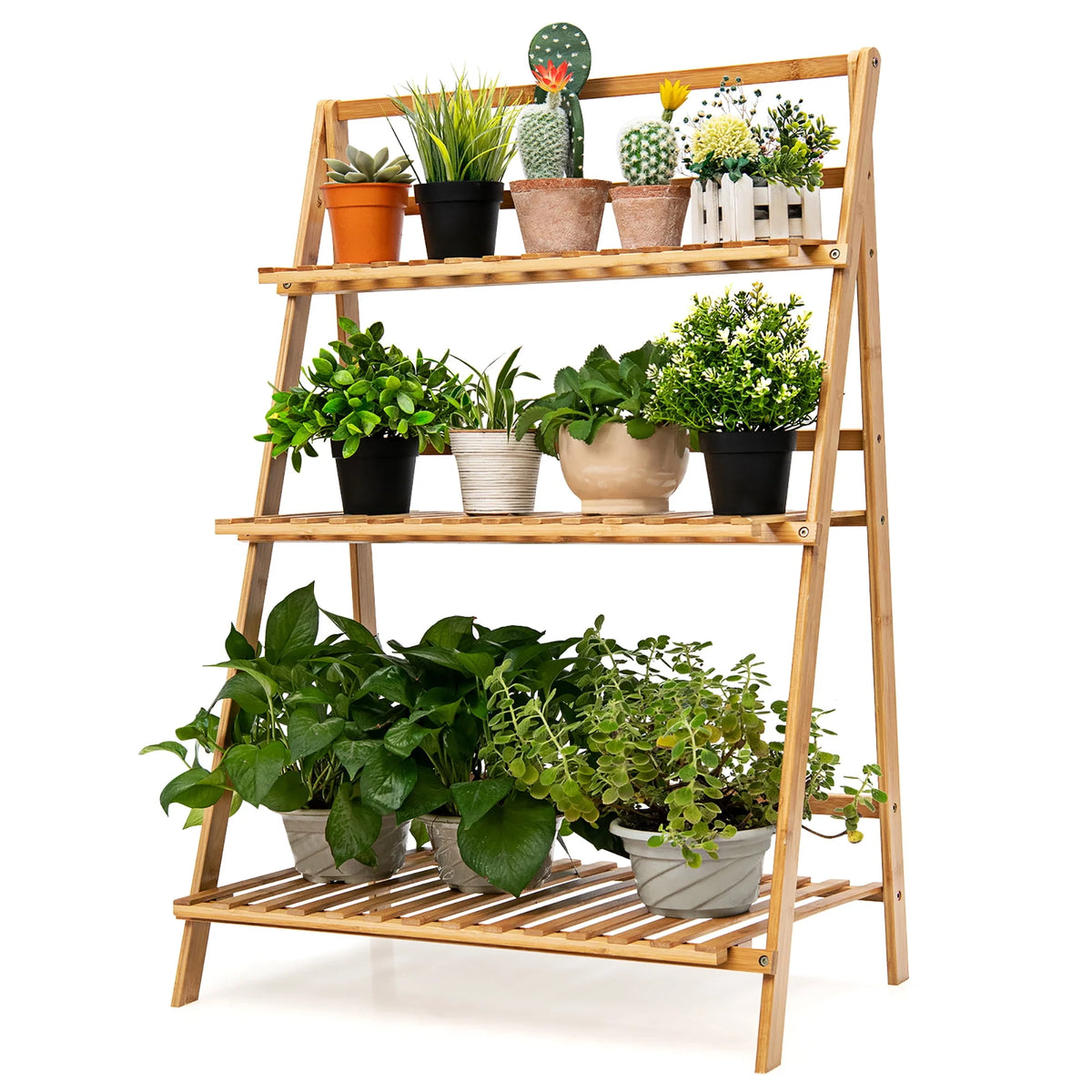 3 Tier Bamboo Flower Pot Shelf Stand Q470093