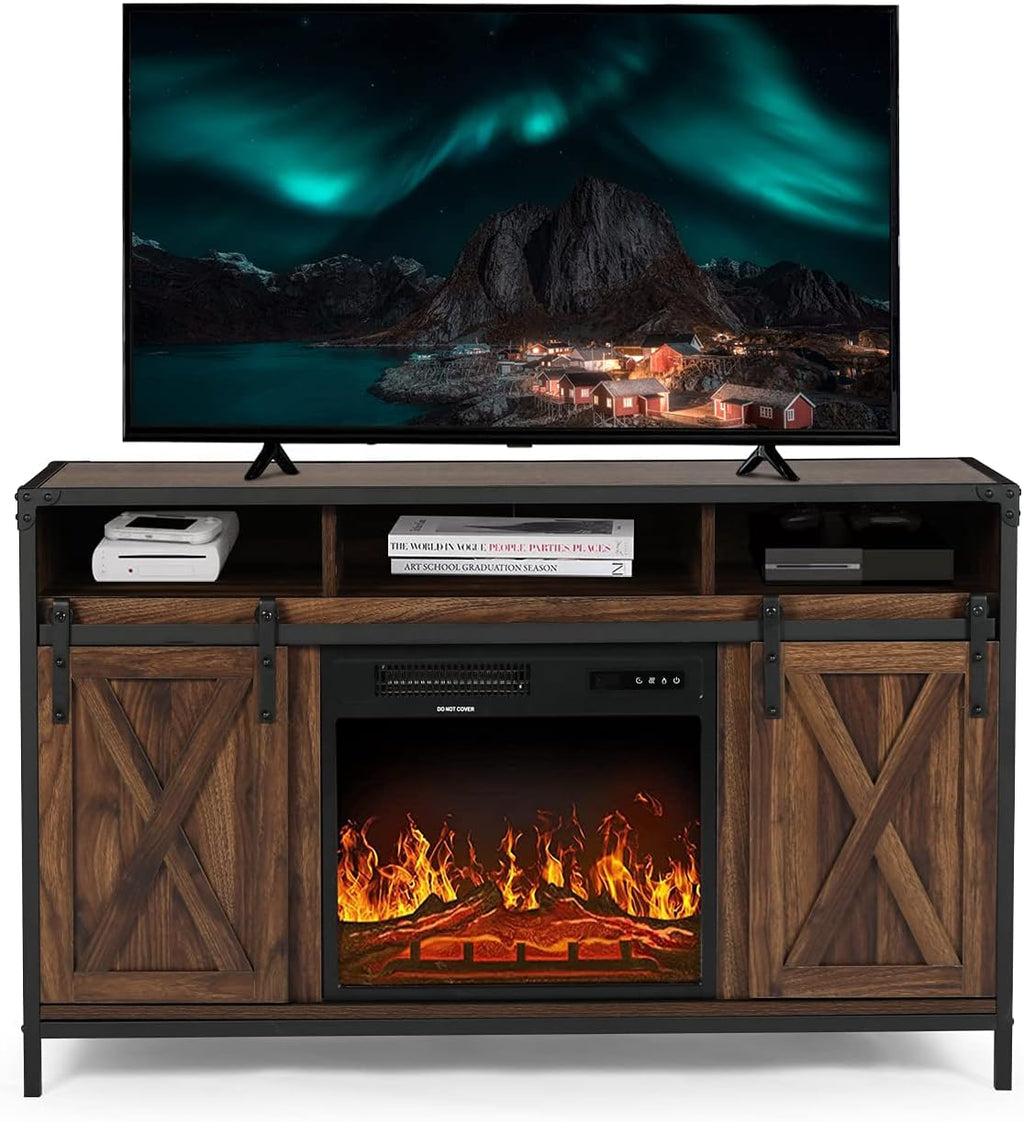Wood Electric Fireplace TV Stand with Storage Cabinets M145359