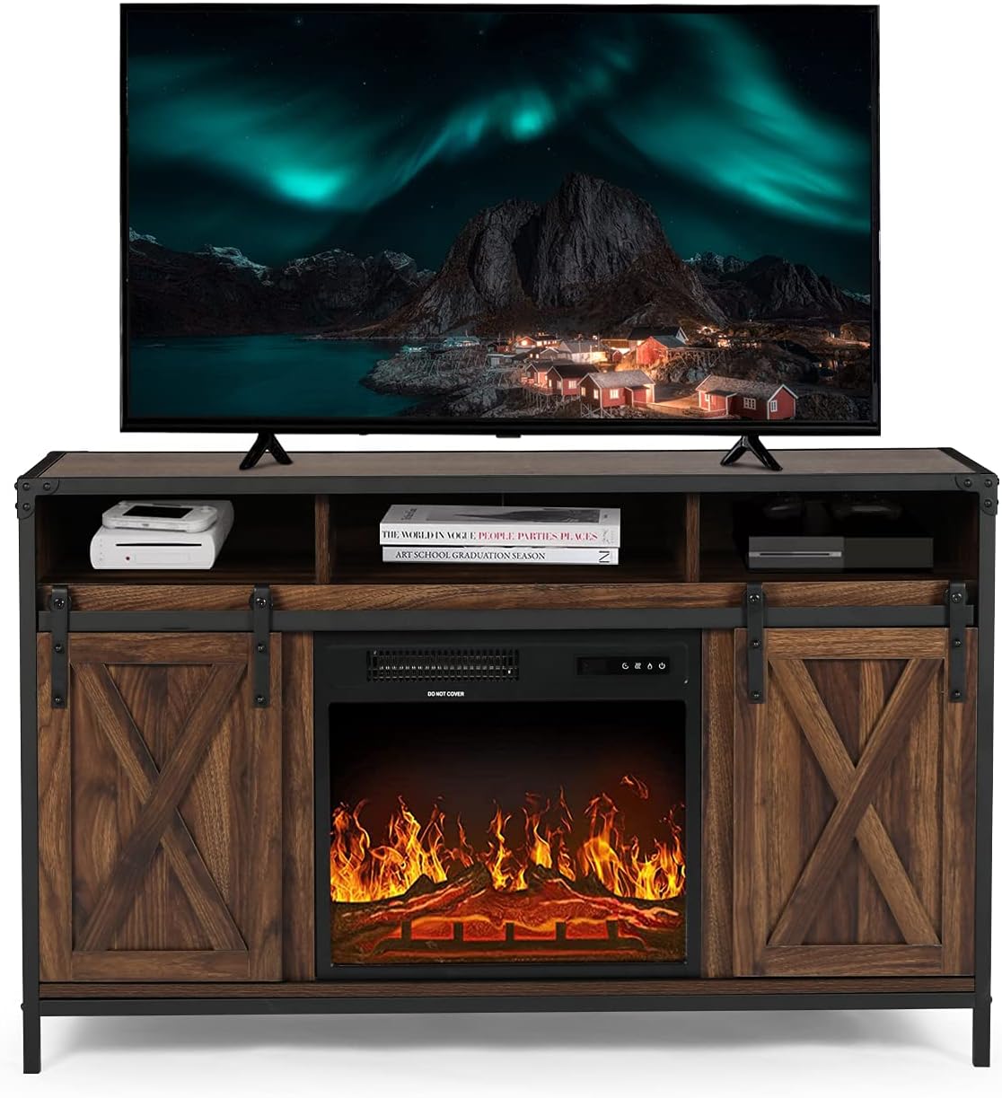 Wood Electric Fireplace TV Stand with Storage Cabinets M145359