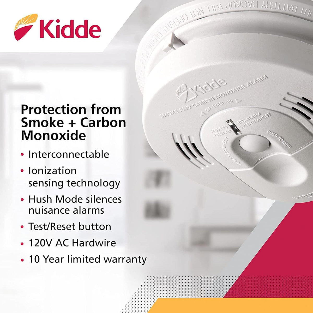 Hardwired Interconnect Smoke & Carbon Monoxide Detector with Battery Backup, Pack of 2 S418