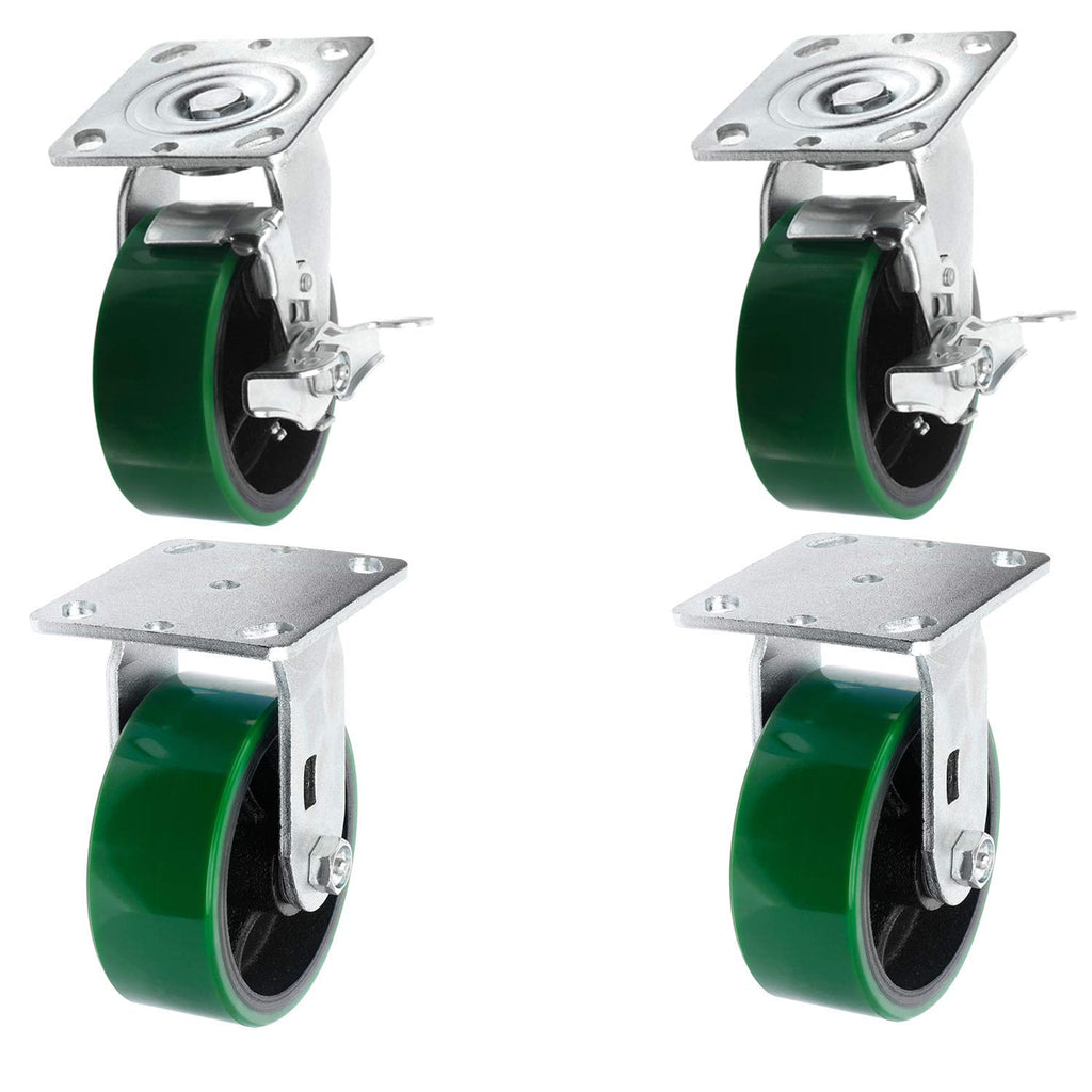 4 Quantity Heavy Duty Swivel w/Brake Rigid Polyurethane Mold on Steel Wheel Caster X456353