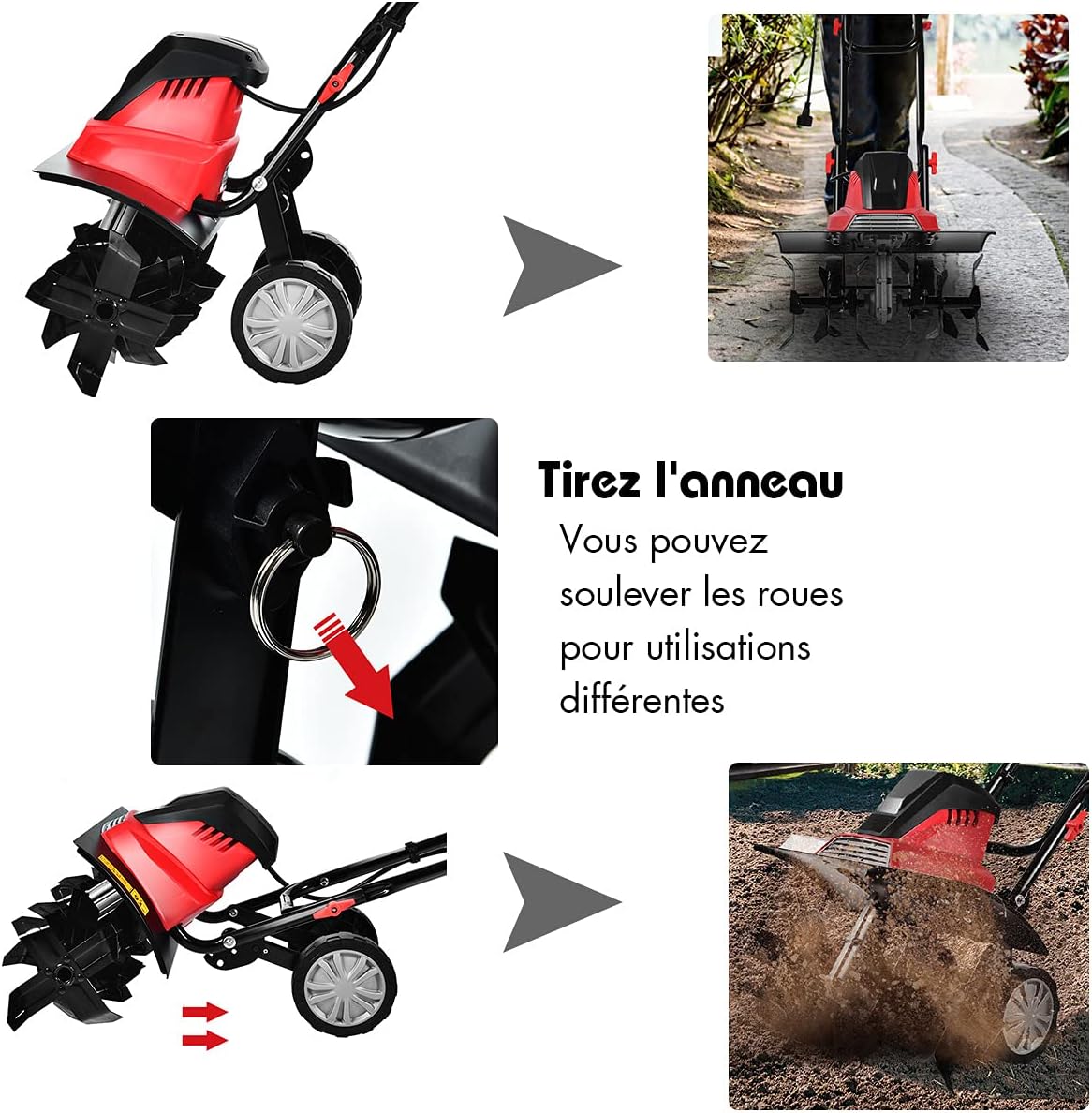 Electric Tiller 1500 W 400 RPM 22 CM 43 CM 6 Blades Foldable Handle Safety Button G96532