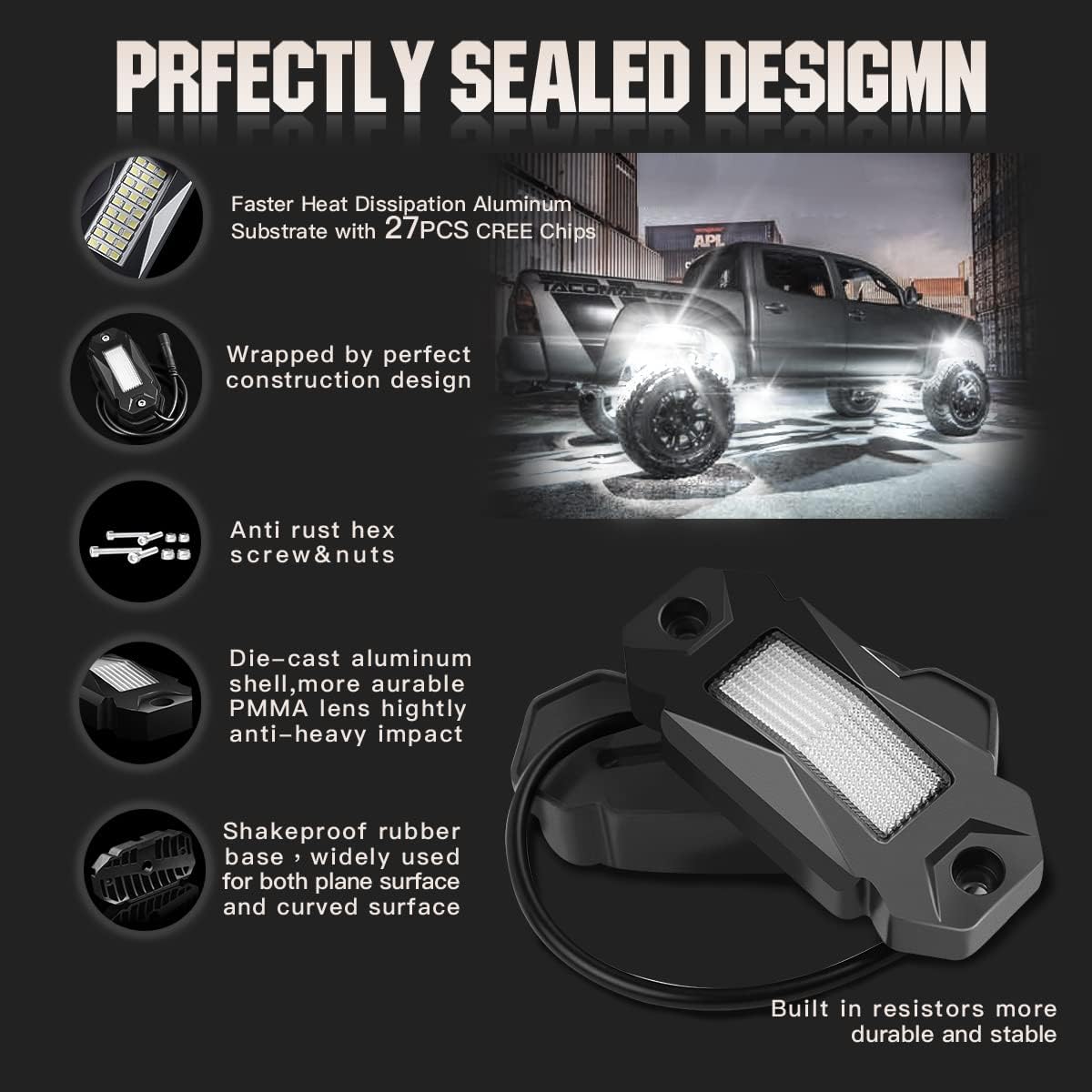 White LED Rock Lights 16PCS V602