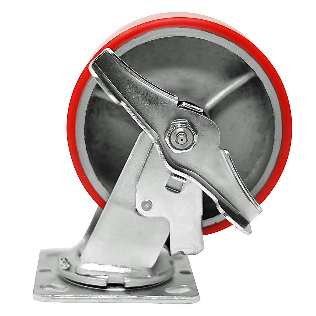 4 Quantity Heavy Duty Swivel w/Brake Rigid Polyurethane Mold on Steel Wheel Caster X456353